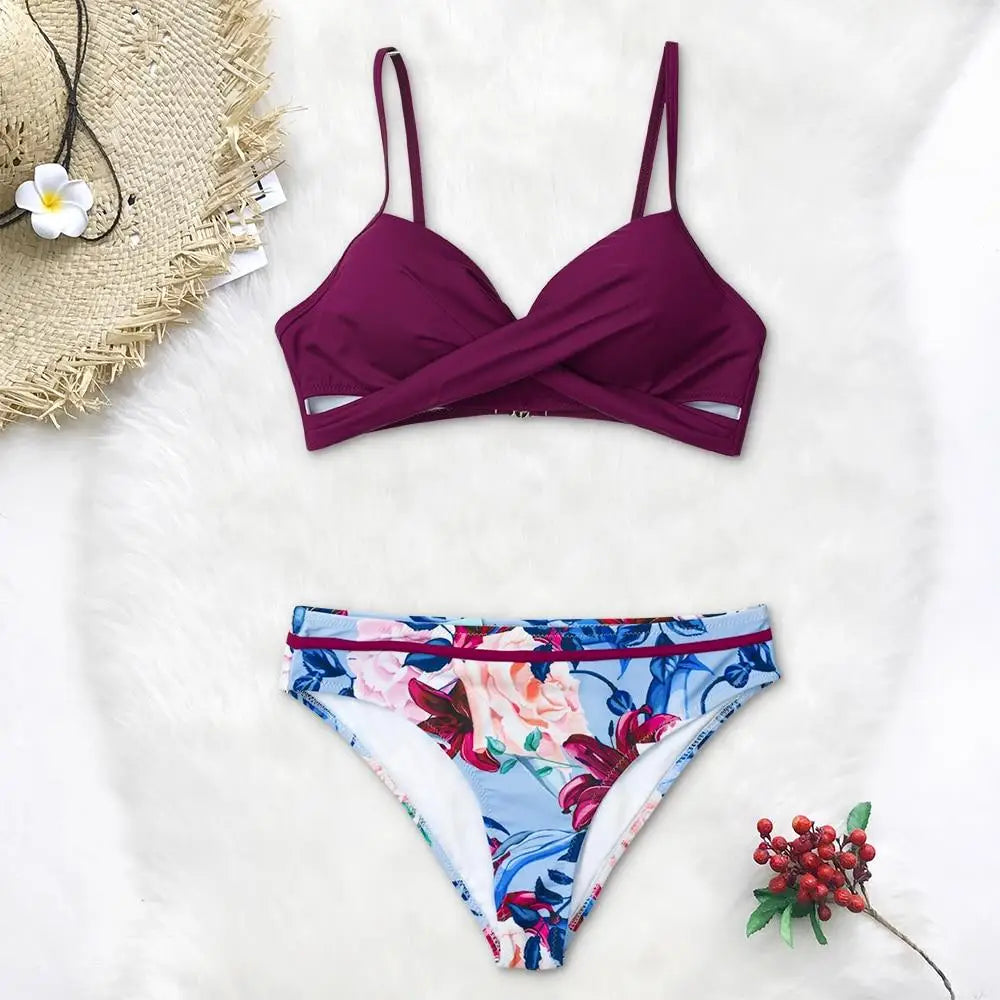 Bikini fleuri bordeaux | Dame Fleur
