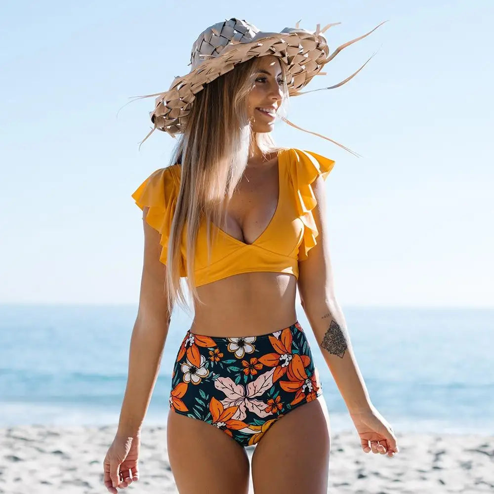 Bikini fleuri taille haute | Dame Fleur