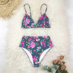 Bikini Noir Imprimé Fleuri - Vignette | Dame Fleur