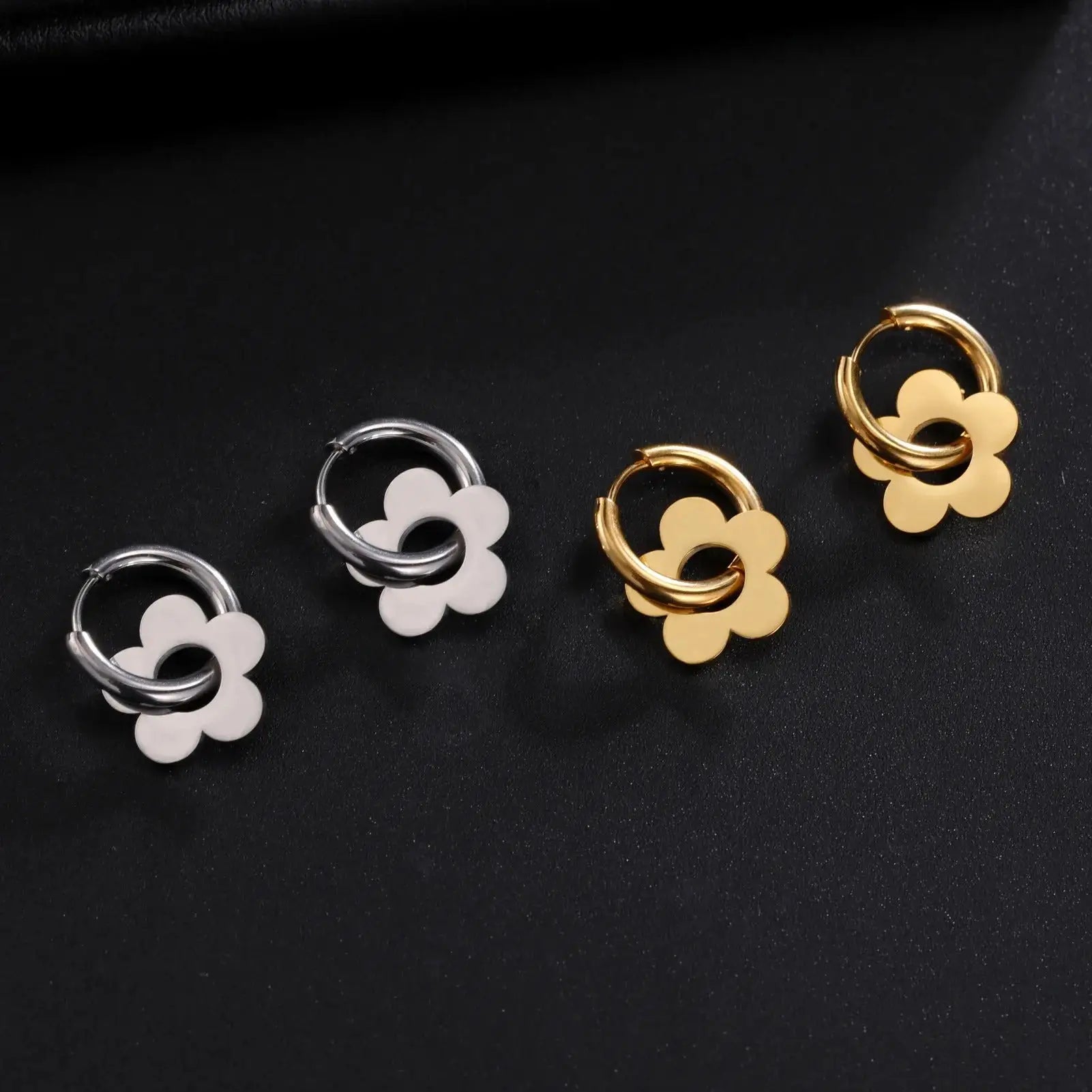Boucles d’Oreilles Fleur en Acier Inoxydable | Dame Fleur