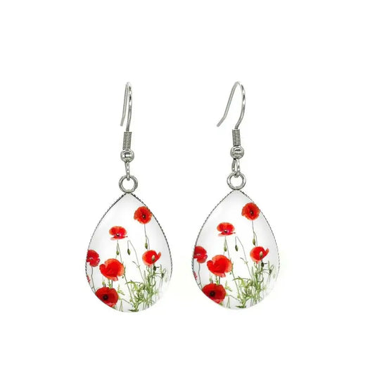 Boucles d’Oreilles Pendantes Fleur de Coquelicot | Dame