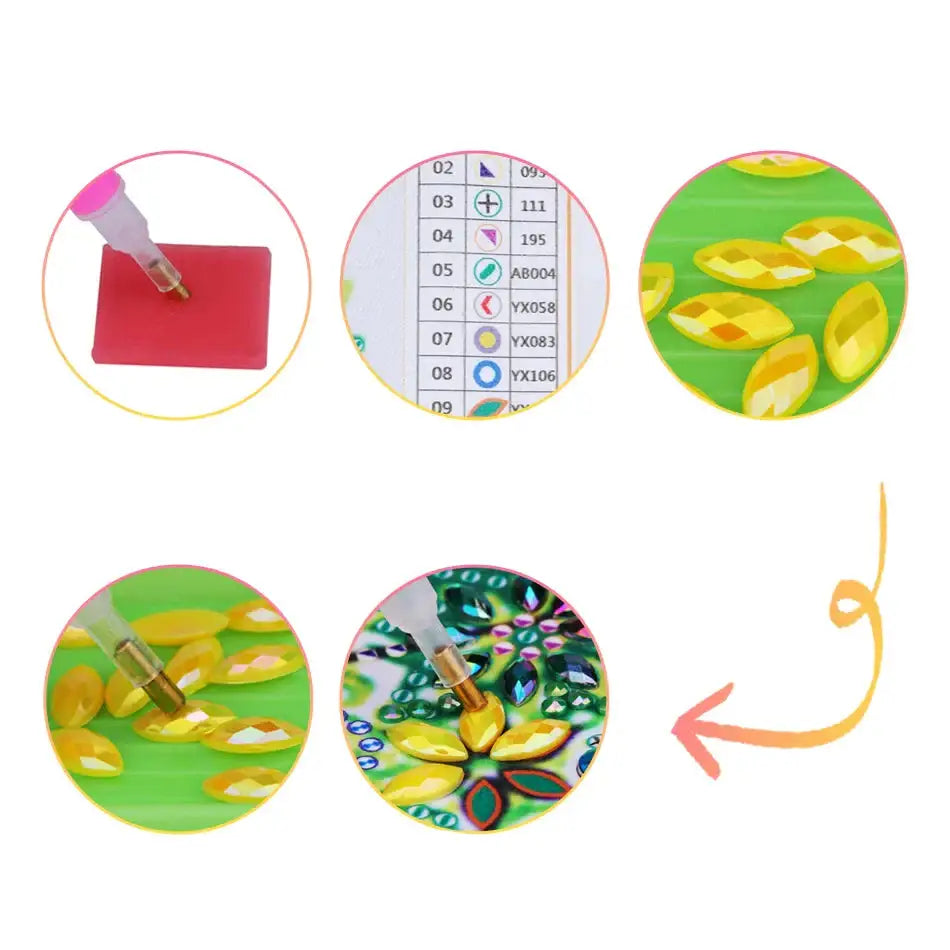 Ensemble d’icônes circulaires montrant les étapes d’un projet artisanal ou artistique.