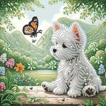 Broderie Diamant Chien Papillon et Fleurs- Kit DIY - Vignette | Dame Fleur