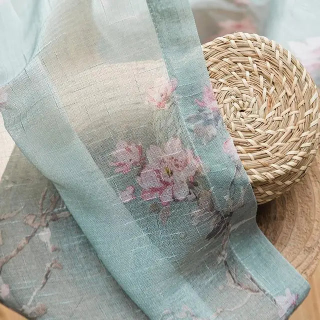 Double rideaux fleuris bleus | Dame Fleur