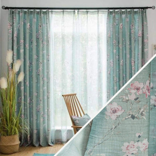 Double rideaux fleuris bleus | Dame Fleur