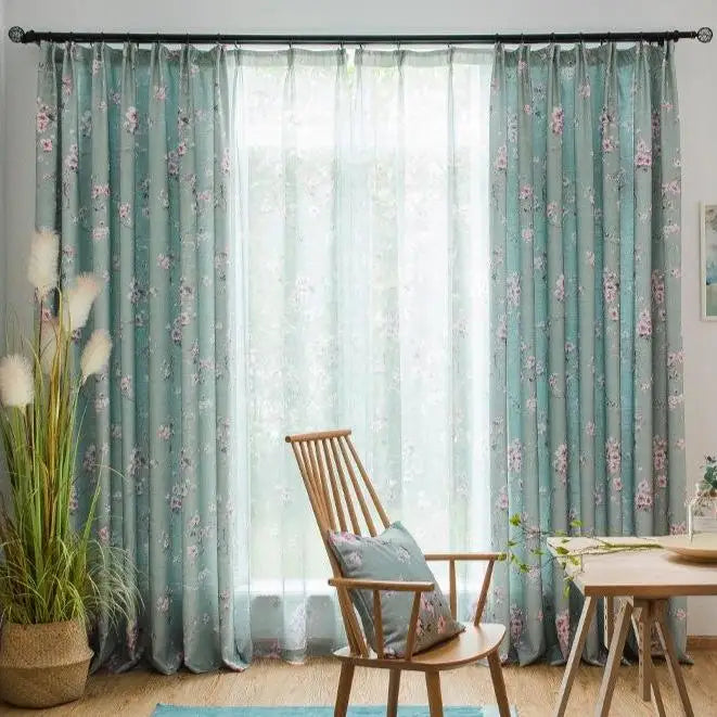 Double rideaux fleuris bleus | Dame Fleur
