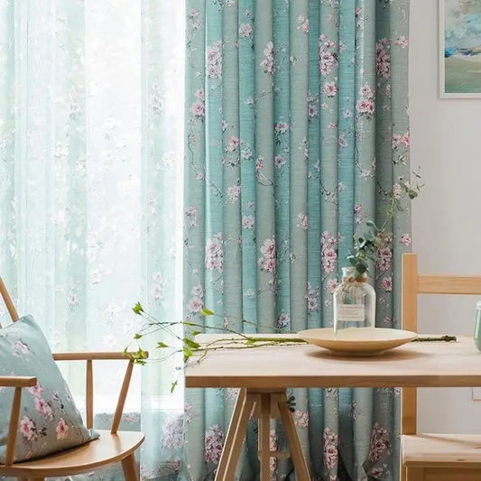 Double rideaux fleuris bleus | Dame Fleur