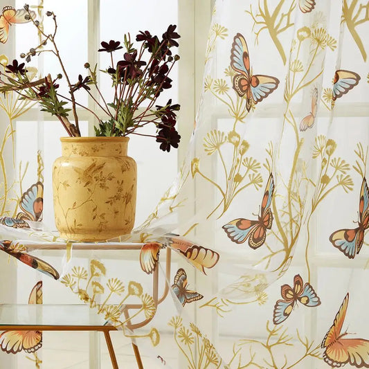 Double rideaux fleurs avec motifs papillons | Dame Fleur