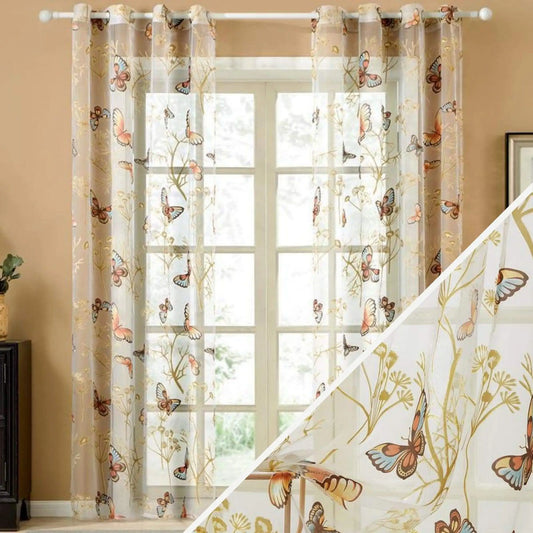 Double rideaux fleurs avec motifs papillons | Dame Fleur