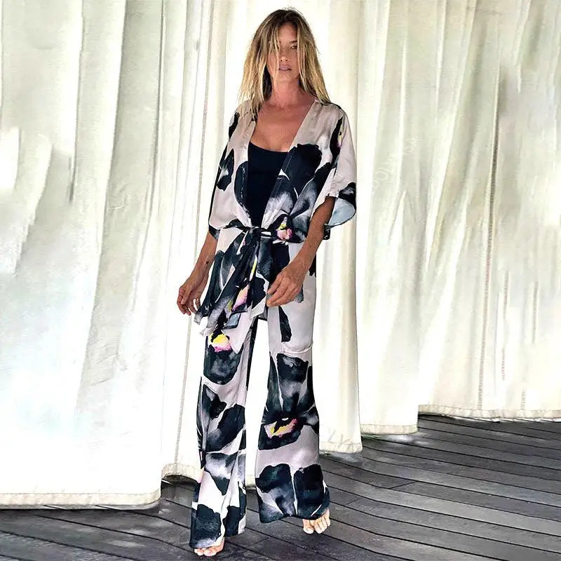 Ensemble Kimono Pantalon Fleuri | Kimono Passion