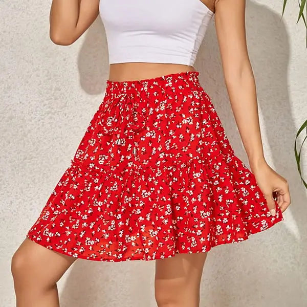 Jupe Courte Fleurie Rouge | Dame Fleur