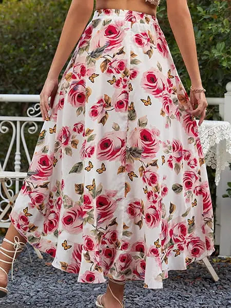 Jupe Fleurie Coupe Asymétrique | Dame Fleur