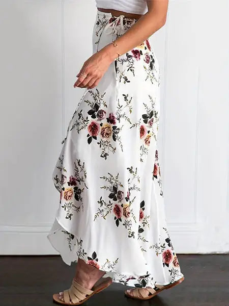 Jupe Longue Blanche Fleurie | Dame Fleur