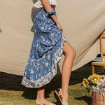 Jupe Longue Fleurie Bleu - Vignette | Dame Fleur
