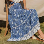 Jupe Longue Fleurie Bleu - Vignette | Dame Fleur
