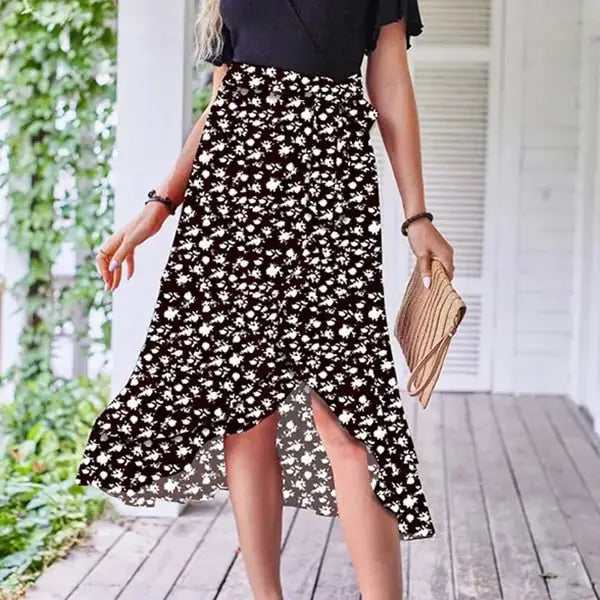 Jupe Longue Fleurie Noire | Dame Fleur
