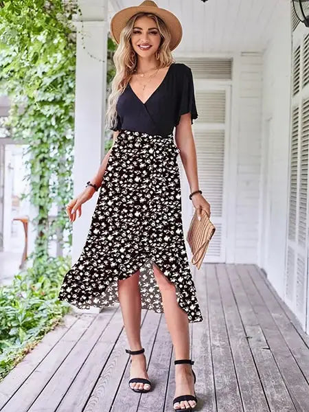 Jupe Longue Fleurie Noire | Dame Fleur