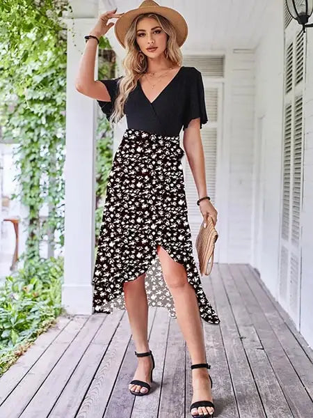 Jupe Longue Fleurie Noire | Dame Fleur