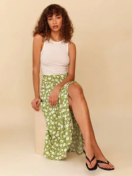 Jupe Longue Fleurie Taille Haute | Dame Fleur