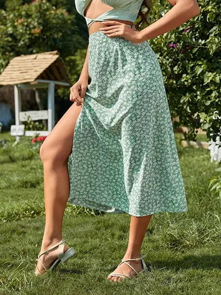 Jupe Longue Fleurie Verte | Dame Fleur