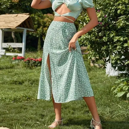 Jupe Longue Fleurie Verte | Dame Fleur