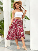 Jupe Midi Fleurie Rouge - Vignette | Dame Fleur