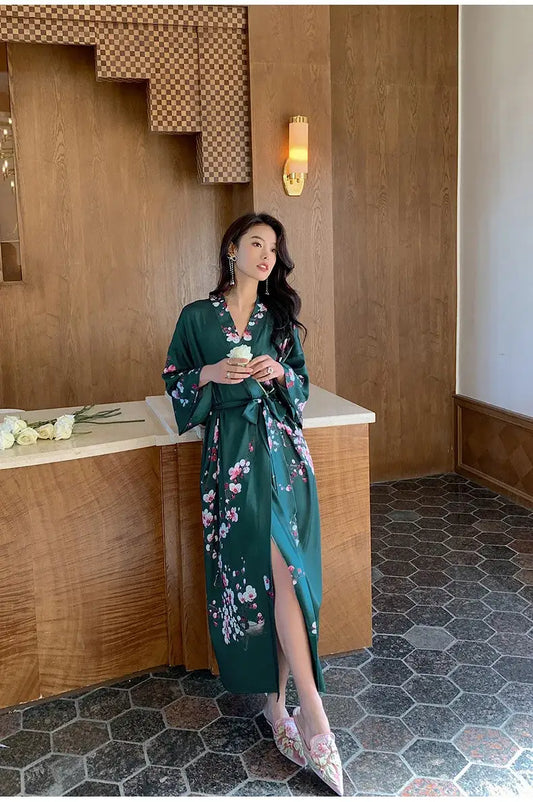 Kimono Femme Fleuri Vert | Kimono Passion