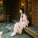 Kimono Fleuri Rouge Long Japonais - Vignette | Dame Fleur