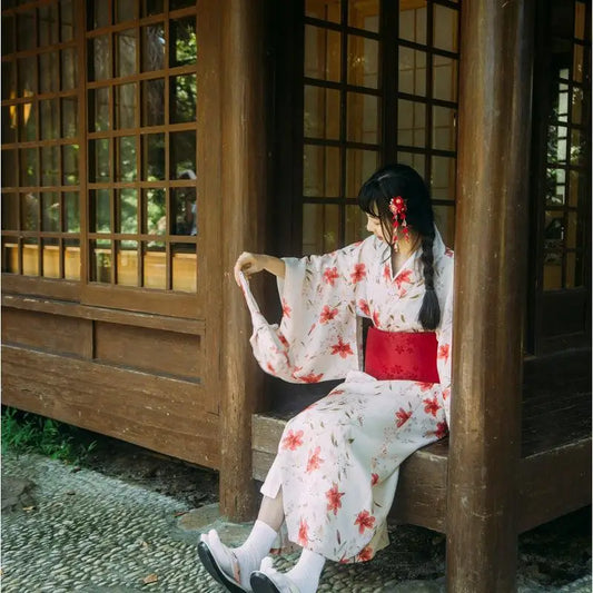 Kimono Fleuri Rouge Long Japonais | Dame Fleur