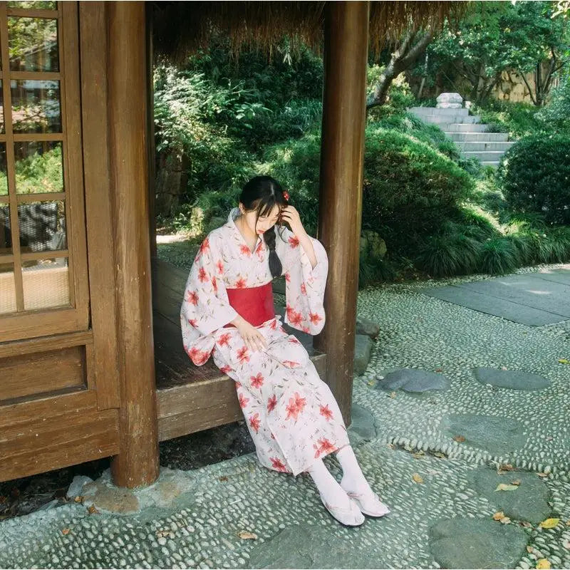Kimono Fleuri Rouge Long Japonais | Dame Fleur