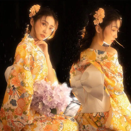 Kimono Japonais Doré Fleuri | Dame Fleur