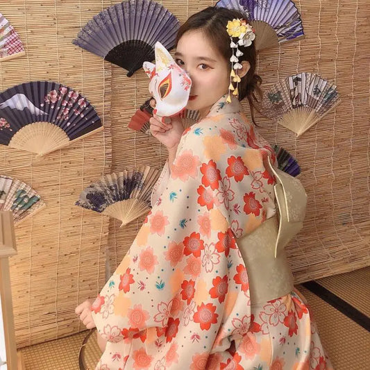 Kimono Japonais Fleurs Kitsune | Dame Fleur
