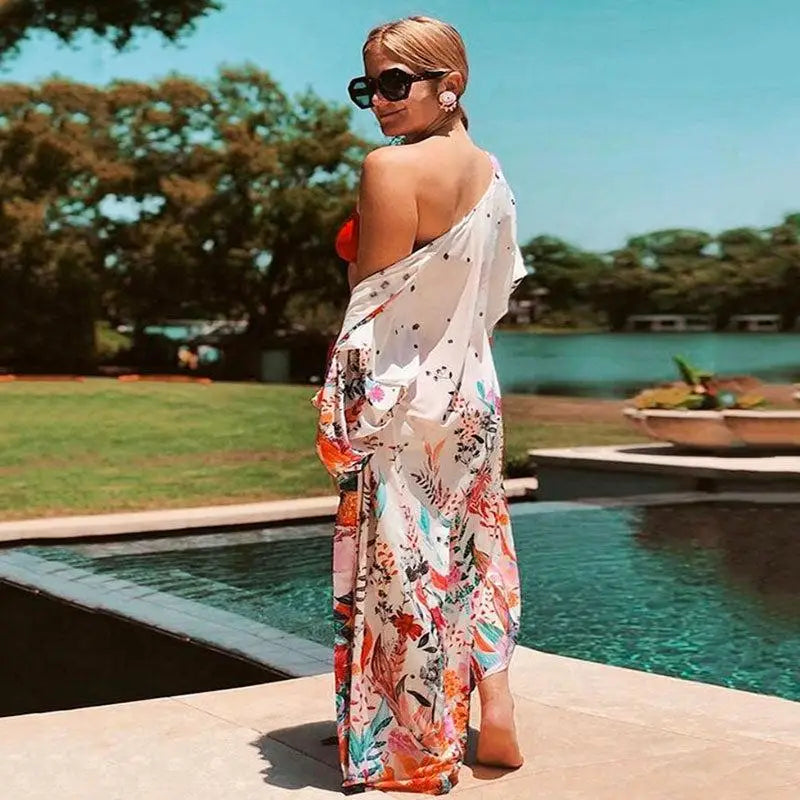 Kimono Long Blanc Fleuri | Dame Fleur
