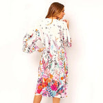 Kimono Long Blanc Fleuri - Vignette | Dame Fleur