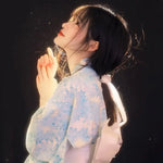 Kimono Long Bleu Fleuri Japonais - Vignette | Dame Fleur