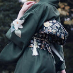 Kimono Long Noir Japonais Fleuri - Vignette | Dame Fleur