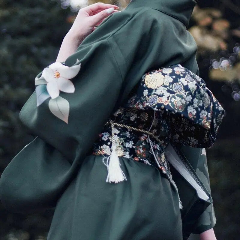 Kimono Long Noir Japonais Fleuri | Dame Fleur