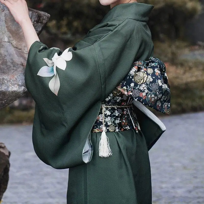 Kimono Long Noir Japonais Fleuri | Dame Fleur