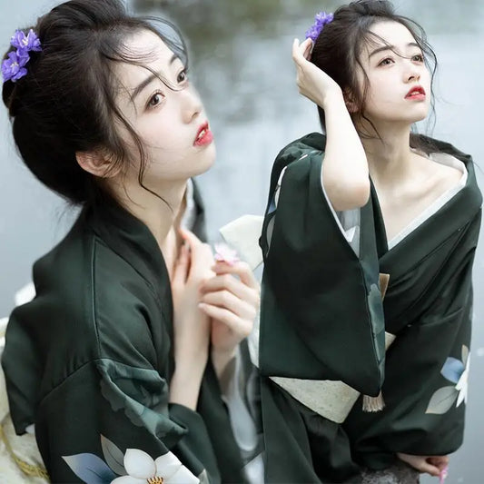 Kimono Long Noir Japonais Fleuri | Dame Fleur