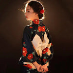 Kimono Traditionnel Noir Japonais Fleuri - Vignette | Dame Fleur