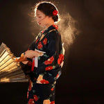 Kimono Traditionnel Noir Japonais Fleuri - Vignette | Dame Fleur
