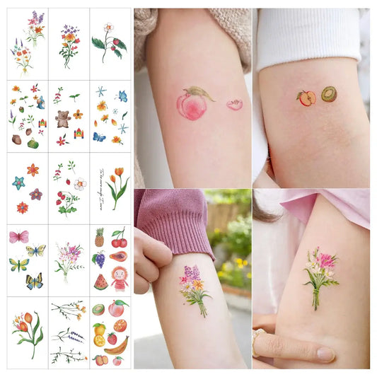Lot de 15 Tatouages Temporaires Fleurs Colorées – Style