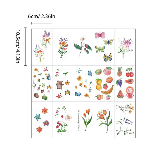 Lot de 15 Tatouages Temporaires Fleurs Colorées – Style