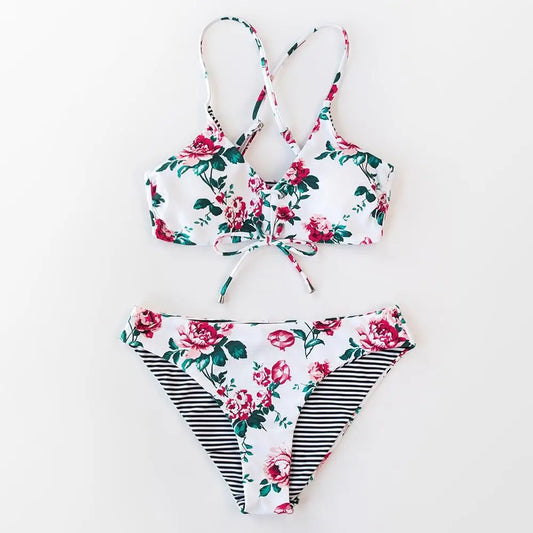 Maillot de bain blanc fleur rose | Dame Fleur