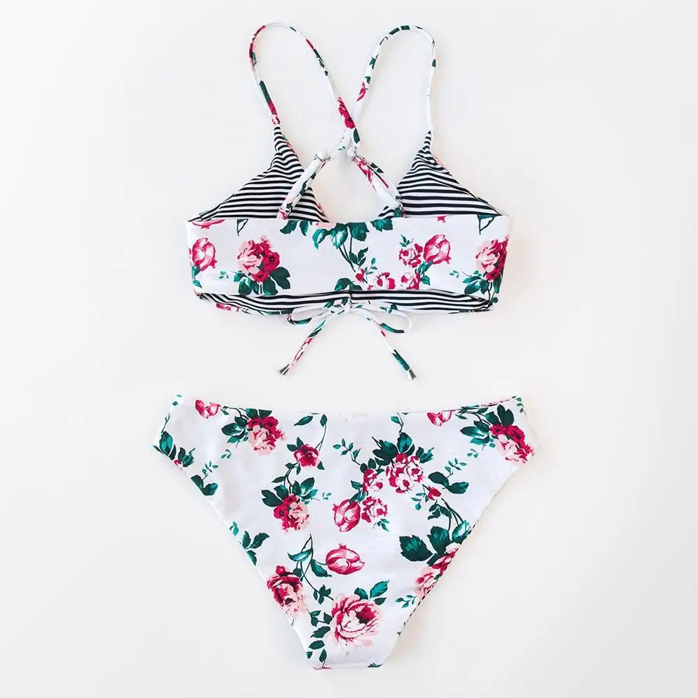 Maillot de bain blanc fleur rose | Dame Fleur