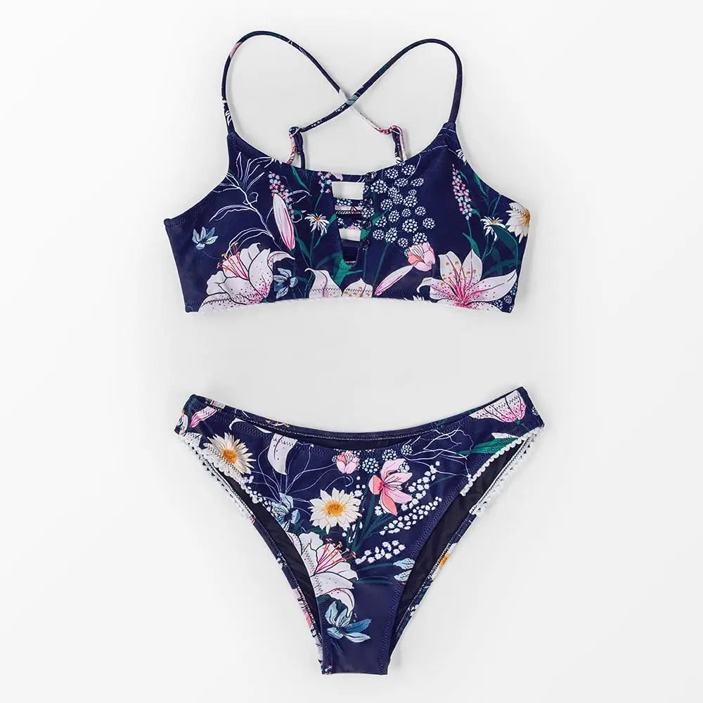 Maillot de bain bleu fleuri | Dame Fleur