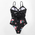 Maillot de Bain Noir Fleur Rose - Vignette | Dame Fleur