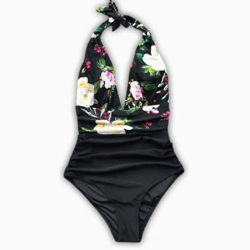 Maillot de bain noir fleuri | Dame Fleur