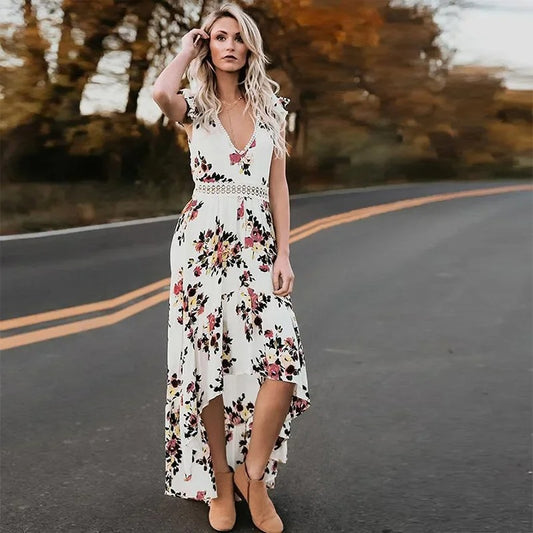 Robe Longue Dos Nu à Dentelle Fleurie