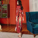 Peignoir Kimono Rouge Fleuri - Vignette | Dame Fleur
